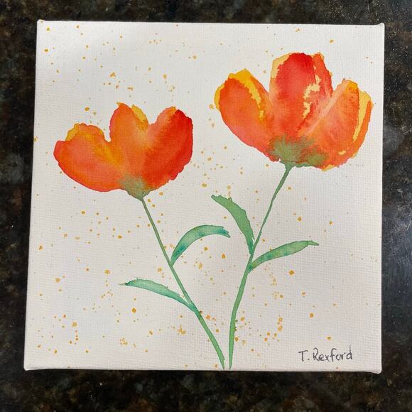 Hand Crafted Other - Hand painted watercolor original painting flowers on canvas